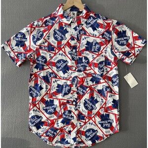 Pabst Blue Ribbon Shirt Small Adult Button Front Short Sleeve New